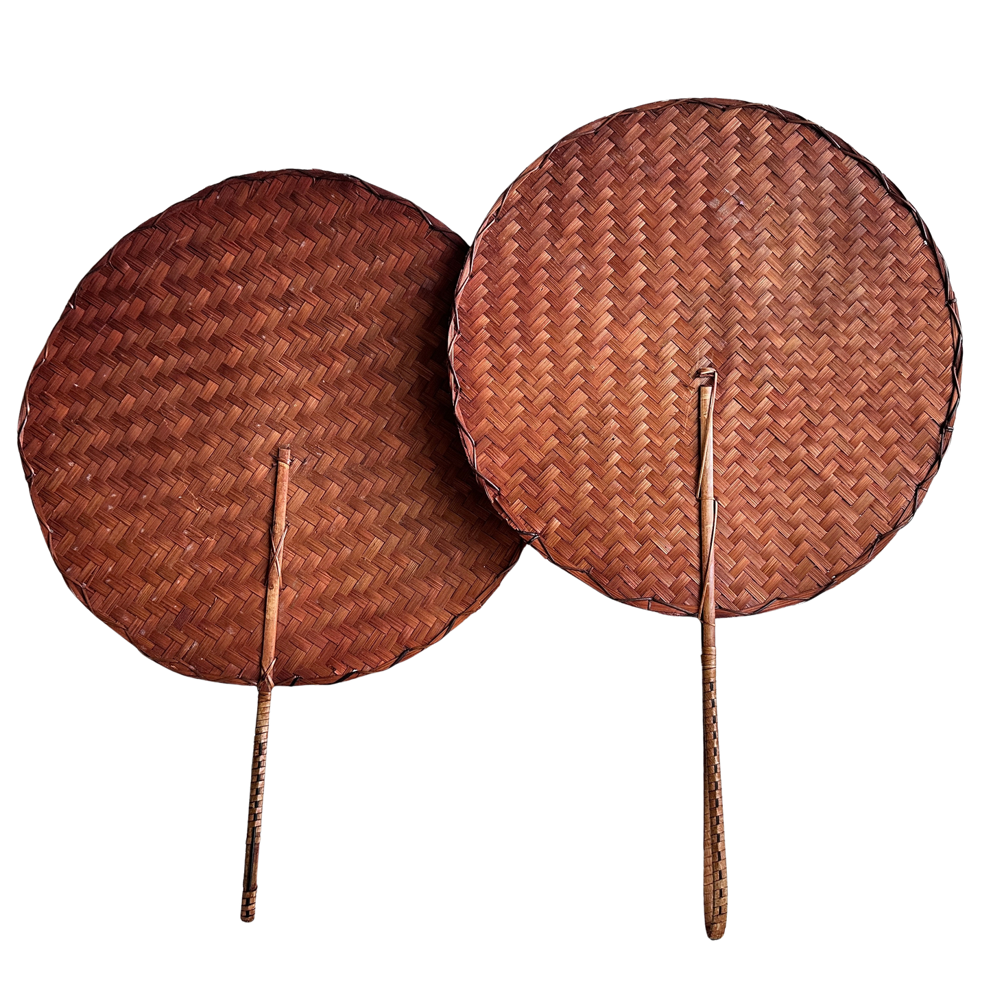 OB065 PAIR OF BAMBOO WOVEN HAND FANS
