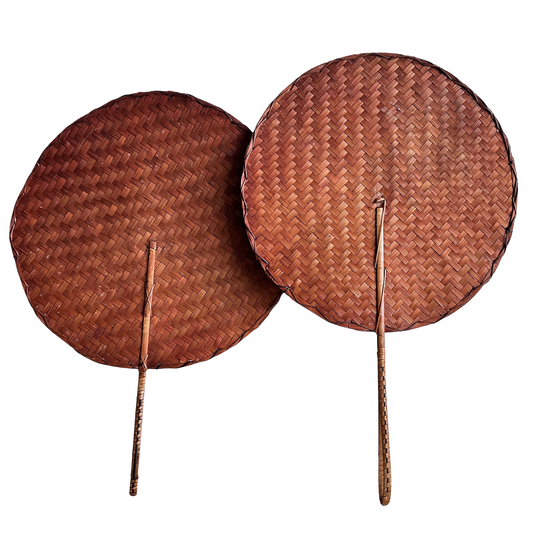 OB065 PAIR OF BAMBOO WOVEN HAND FANS