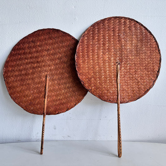 OB065 PAIR OF BAMBOO WOVEN HAND FANS