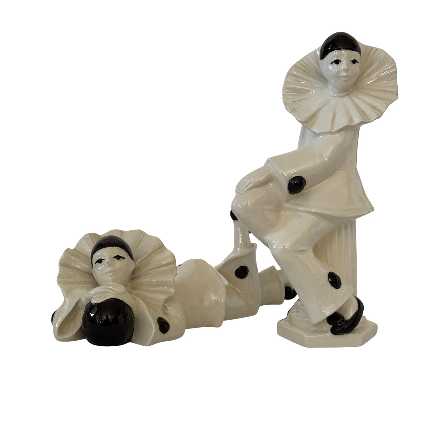 OB084 SET OF TWO BLACK & WHITE CLOWN FIGURES