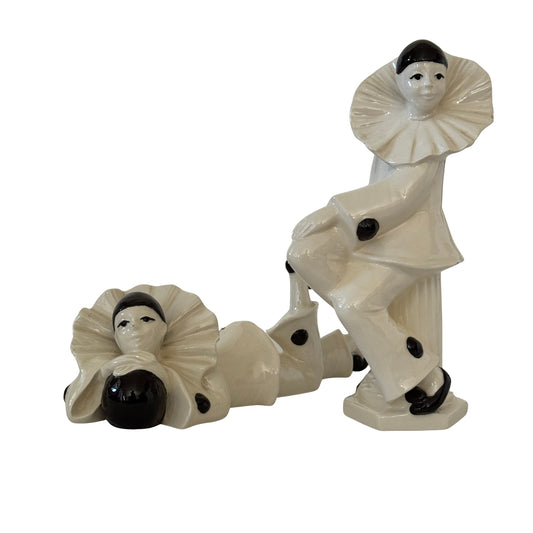 OB084 SET OF TWO BLACK & WHITE CLOWN FIGURES