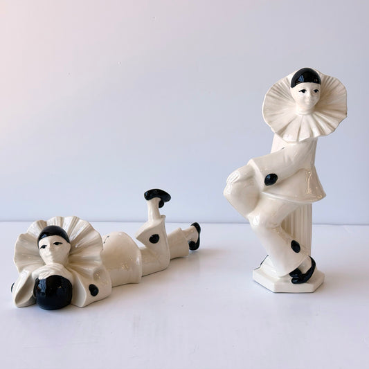 OB084 SET OF TWO BLACK & WHITE CLOWN FIGURES