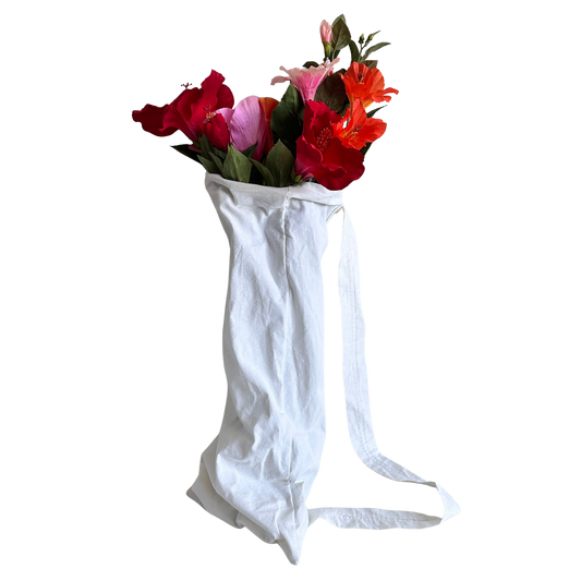 OD002 OVER THE SHOULDER WHITE LINEN FLOWER BAG