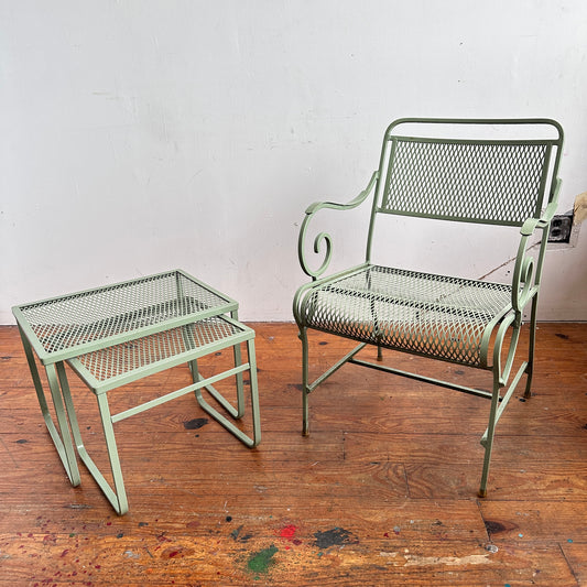 OD003 LIGHT GREEN OUTDOOR CHAIR WITH NESTING SIDE TABLES