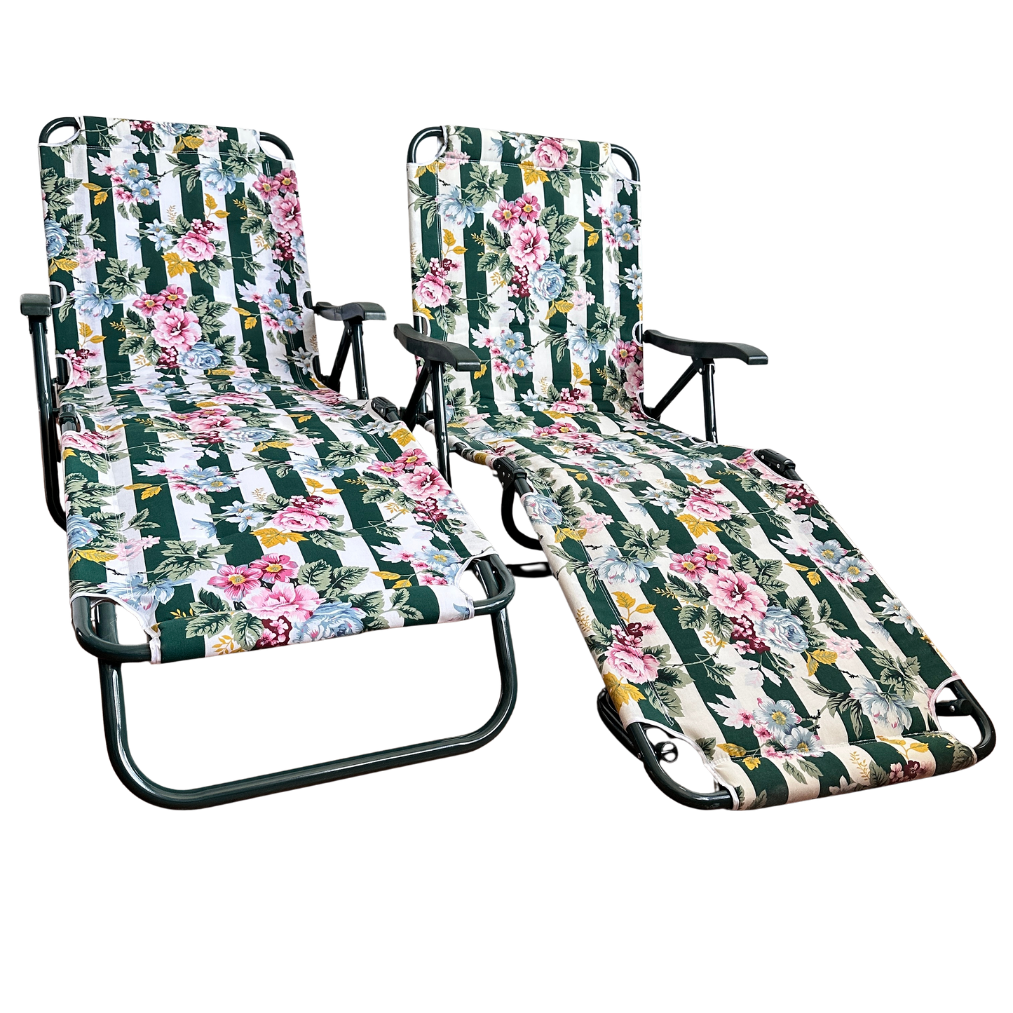 OD005 GREEN FRAMED FLORAL PRINT OUTDOOR BEACH LOUNGERS