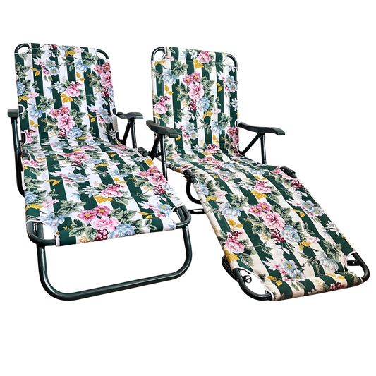 OD005 GREEN FRAMED FLORAL PRINT OUTDOOR BEACH LOUNGERS