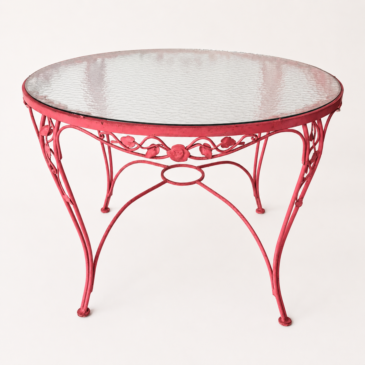 OD015 PINK IRON PATIO TABLE WITH GLASS TOP