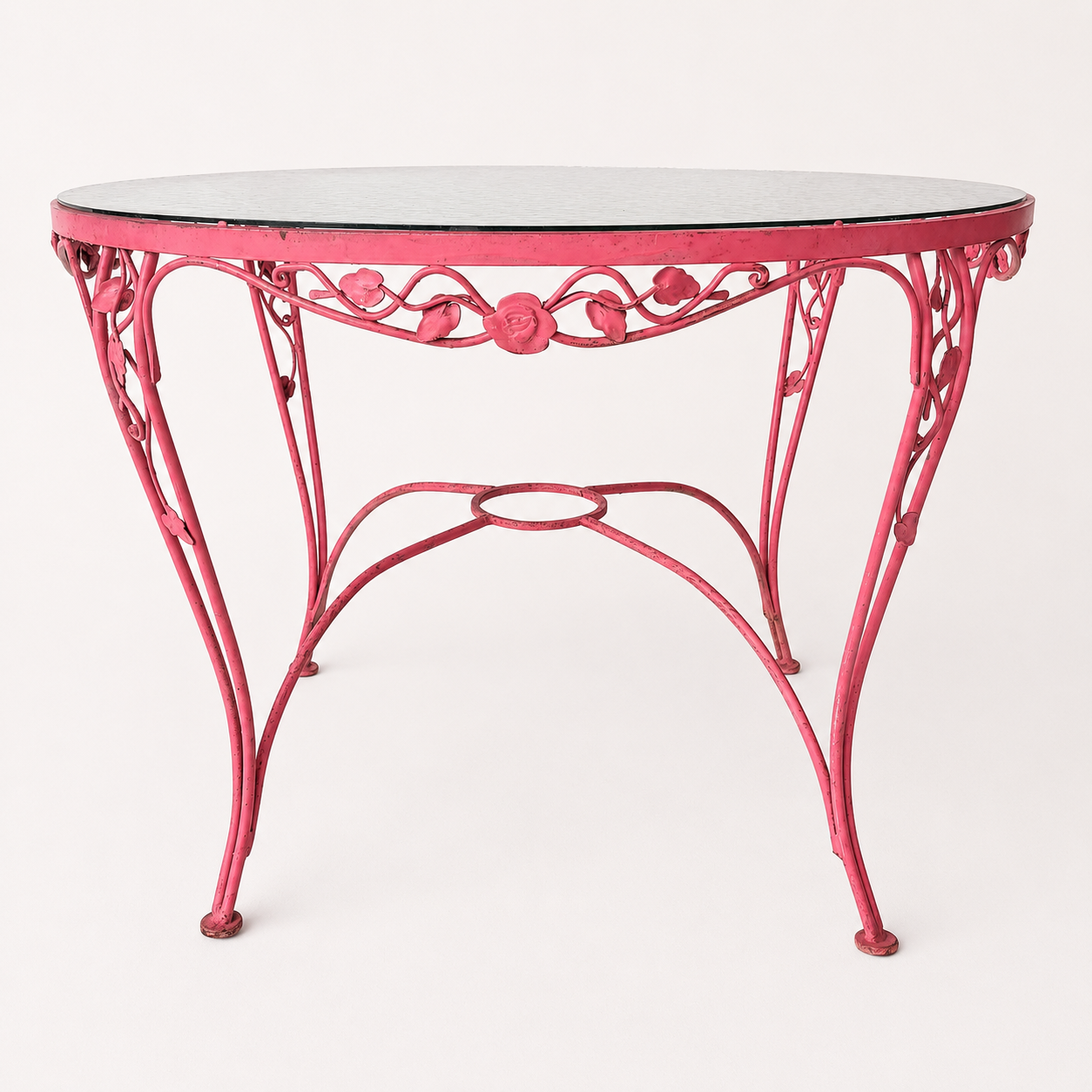 OD015 PINK IRON PATIO TABLE WITH GLASS TOP