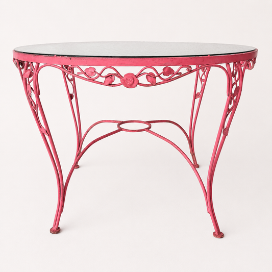 OD015 PINK IRON PATIO TABLE WITH GLASS TOP