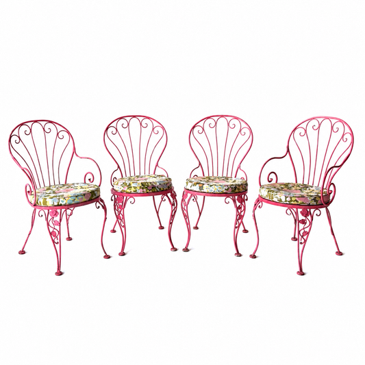 OD016.4 SET OF FOUR PINK IRON PATIO CHAIRS