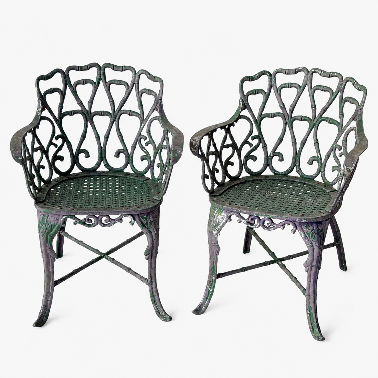 OD020 SET OF TWO CAST ALUMINUM FAUX BAMBOO PATIO CHAIRS