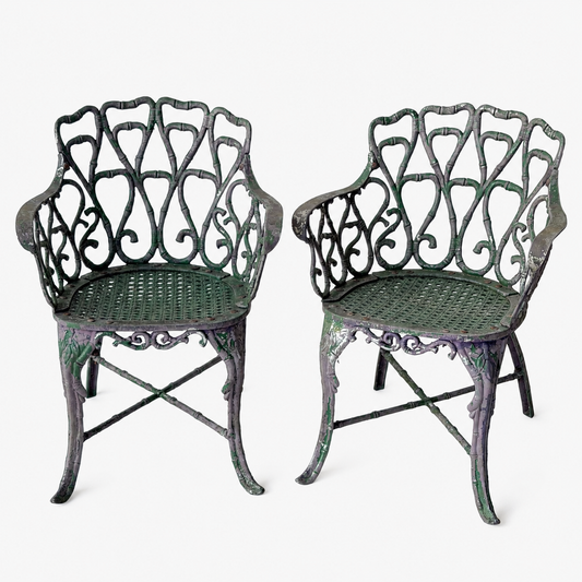 OD020 SET OF TWO CAST ALUMINUM FAUX BAMBOO PATIO CHAIRS