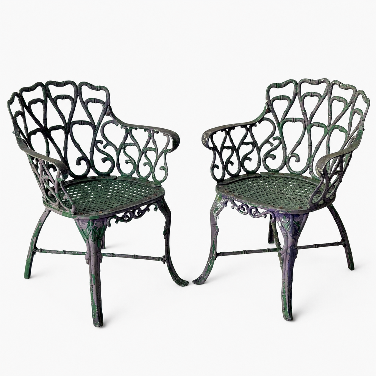 OD020 SET OF TWO CAST ALUMINUM FAUX BAMBOO PATIO CHAIRS