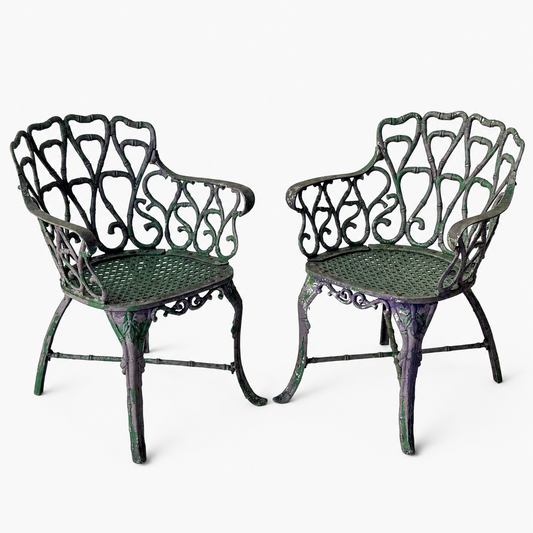 OD020 SET OF TWO CAST ALUMINUM FAUX BAMBOO PATIO CHAIRS