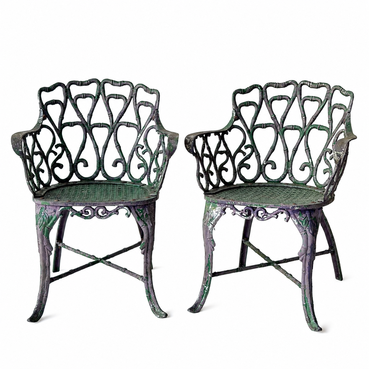 OD020 SET OF TWO CAST ALUMINUM FAUX BAMBOO PATIO CHAIRS