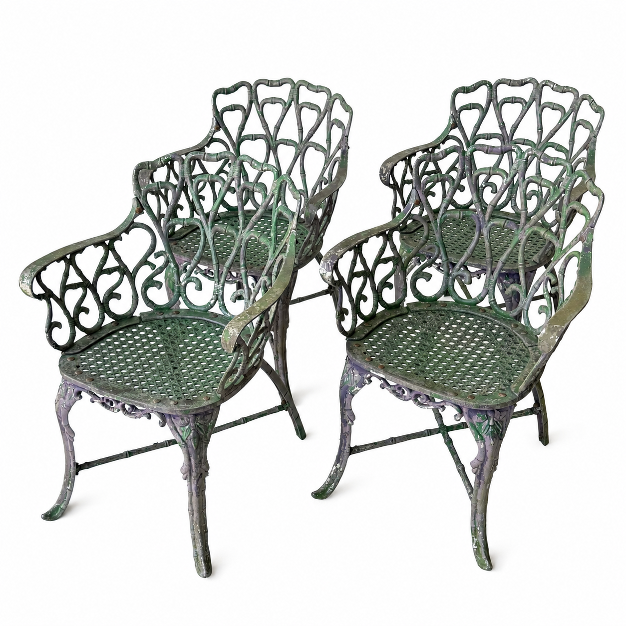 OD021 SET OF FOUR CAST ALUMINAM FAUX BAMBOO PATIO CHAIRS