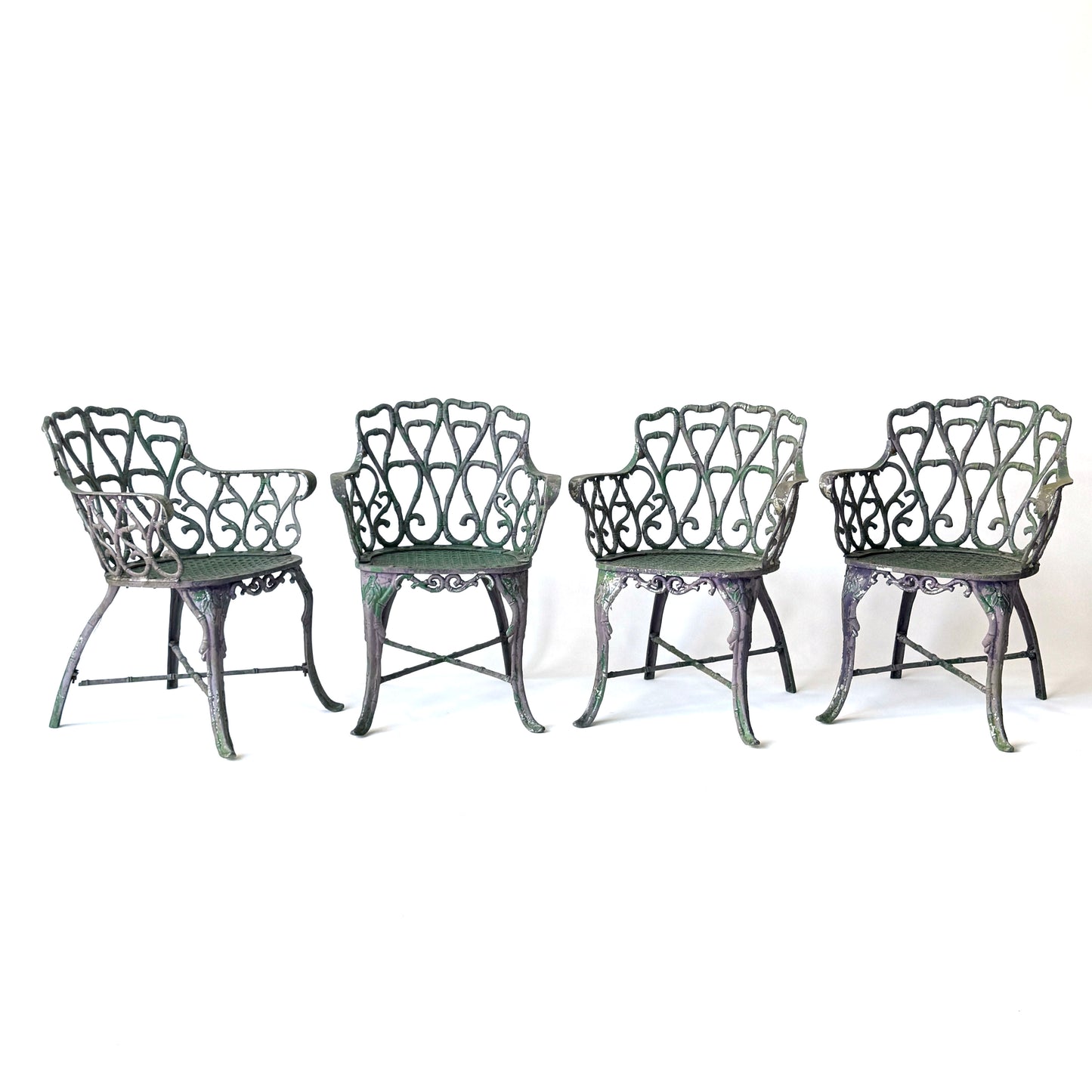 OD021 SET OF FOUR CAST ALUMINAM FAUX BAMBOO PATIO CHAIRS