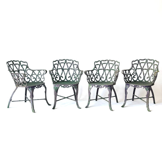 OD021 SET OF FOUR CAST ALUMINAM FAUX BAMBOO PATIO CHAIRS