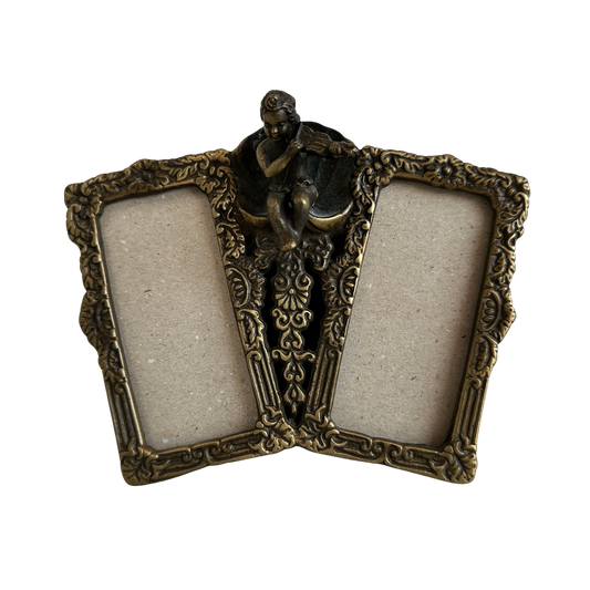 PF004 BABY ANGEL VIOLINIST BRASS DOUBLE PICTURE FRAME