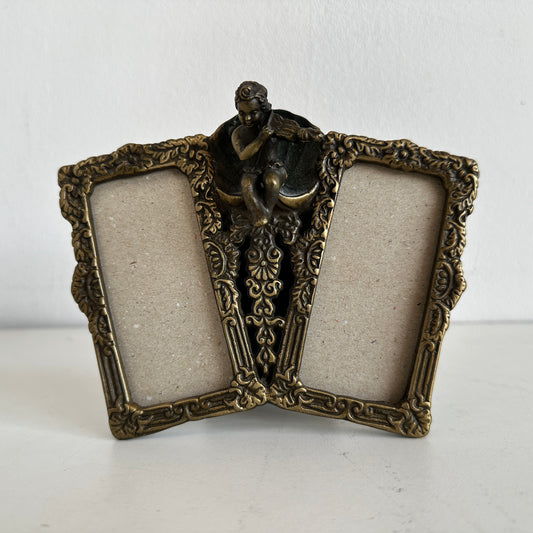 PF004 BABY ANGEL VIOLINIST BRASS DOUBLE PICTURE FRAME