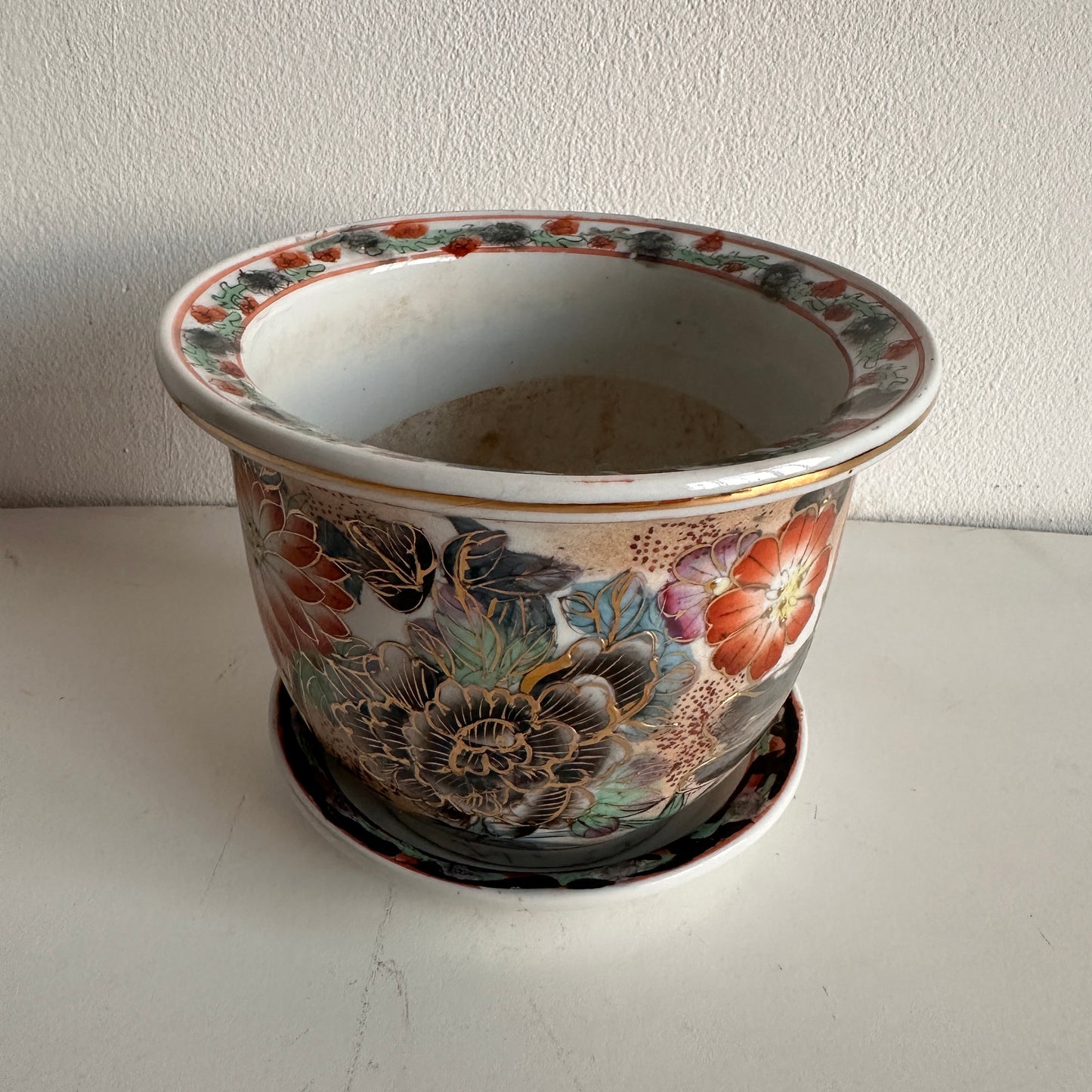 PL011 FLORAL CHINESE PLANTER WITH DISH