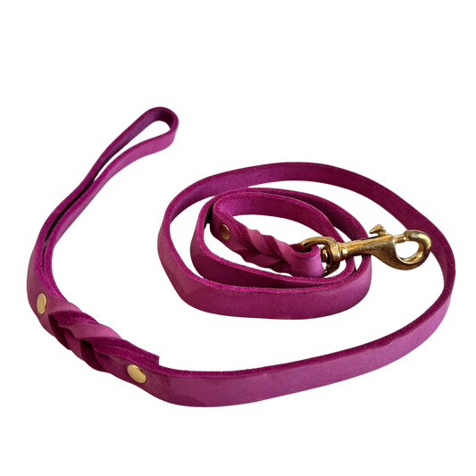 PT002 FUSCHIA LEATHER DOG LEASH