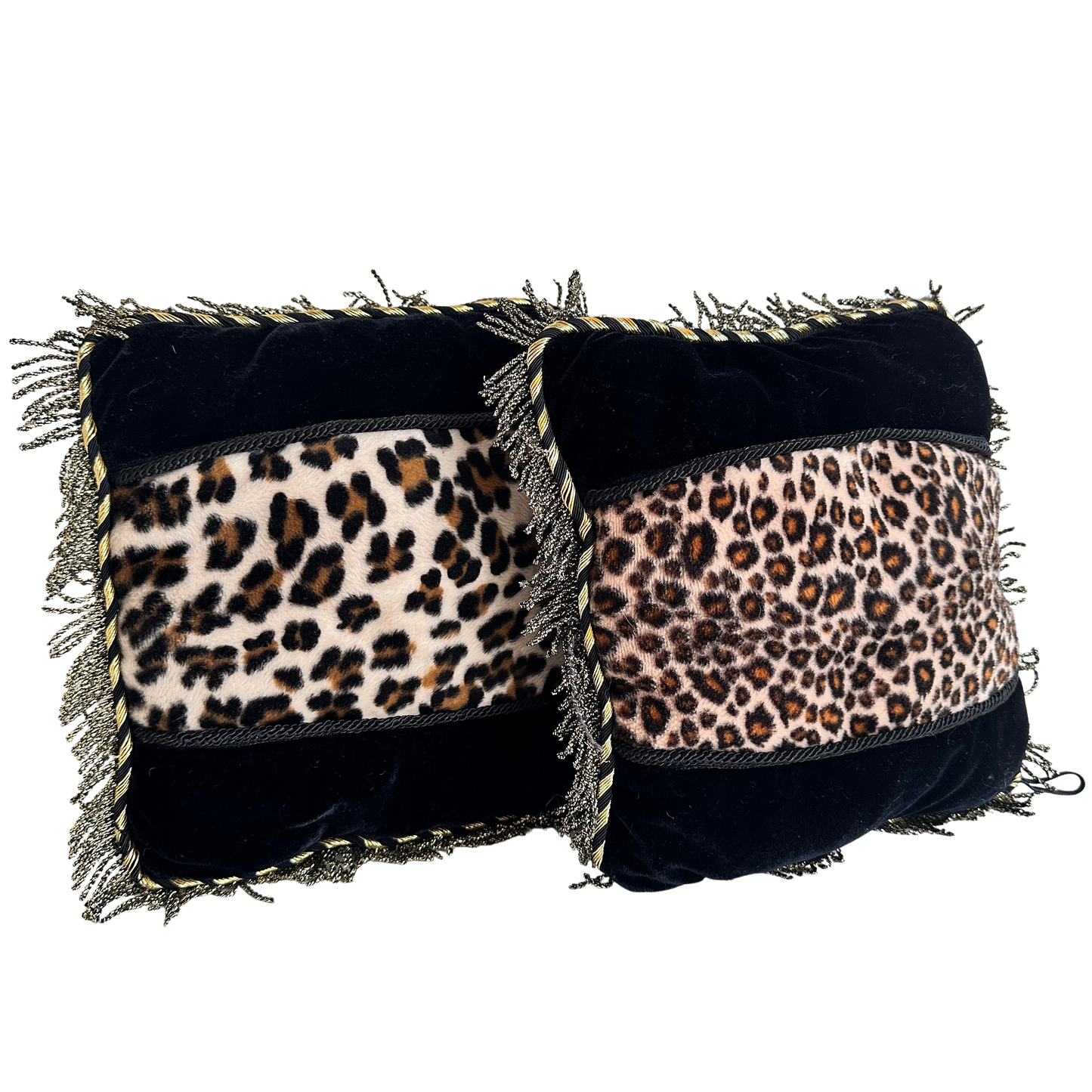 PW025 PAIR OF MINI BLACK & GOLD ANIMAL PRINT PILLOWS