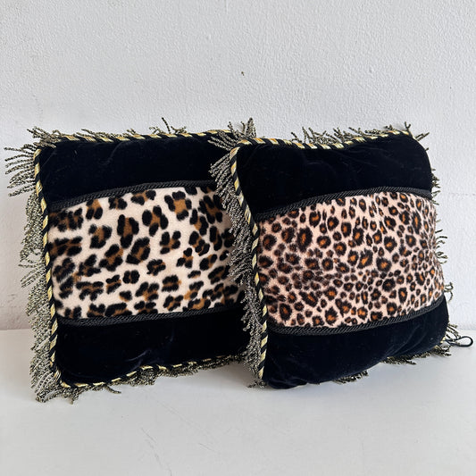 PW025 PAIR OF MINI BLACK & GOLD ANIMAL PRINT PILLOWS