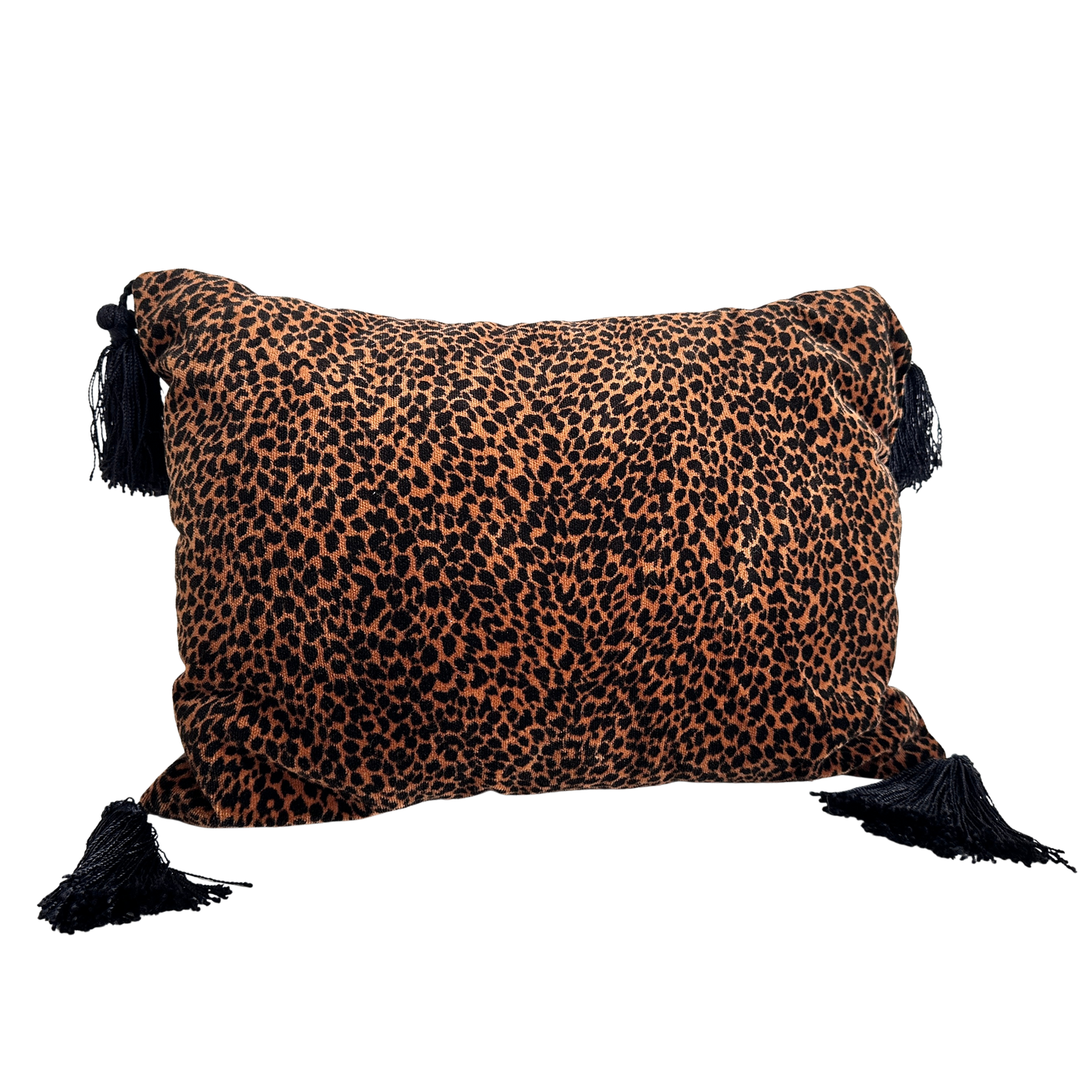 PW027 CHEETAH LUMBAR PILLOW WITH BLACK TASSELS