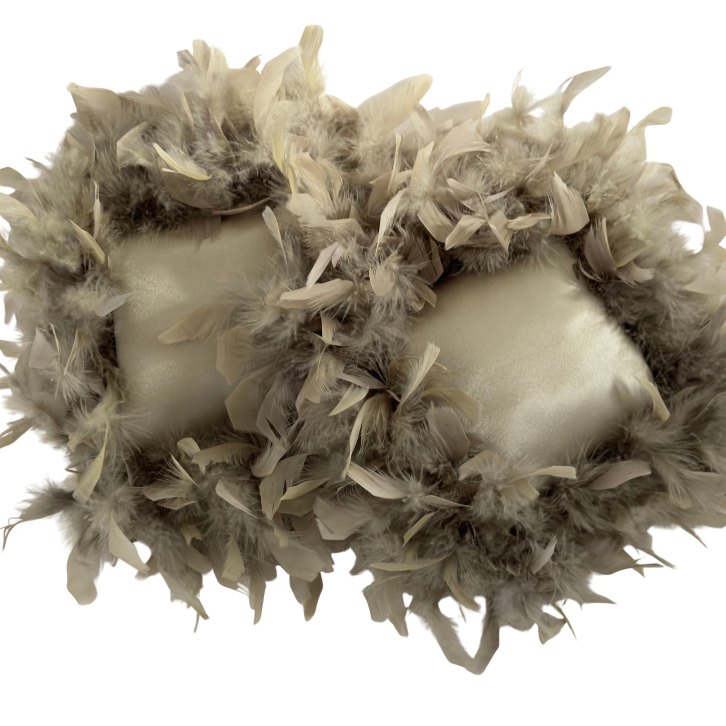 PW036 SET OF TWO FEATHERED TRIM SILK PILLOWS