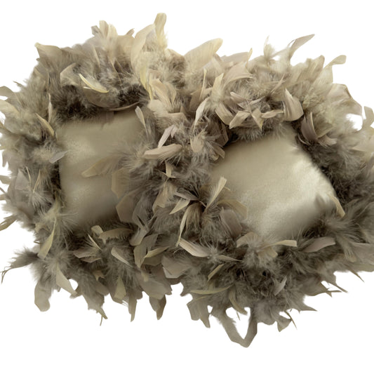 PW036 SET OF TWO FEATHERED TRIM SILK PILLOWS