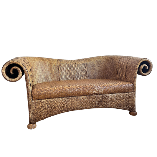 SF009 WOVEN RATTAN SOFA WITH WOVEN LEATHER SEAT