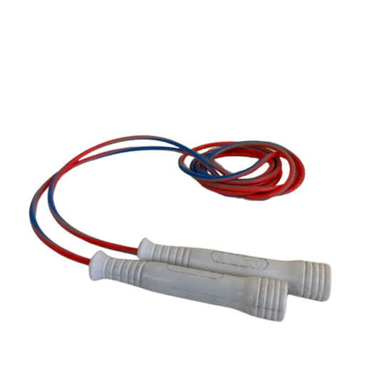 SP001 NEON PINK, BLUE AND WHITE JUMP ROPE WITH WHITE HANDLES