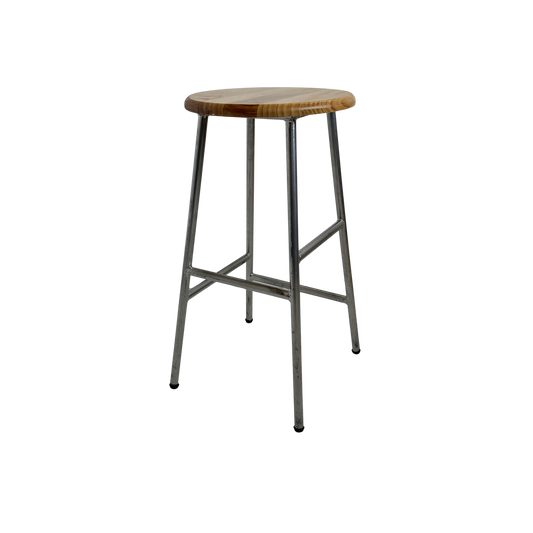 ST021 CHROME FRAME WOOD TOP STOOL