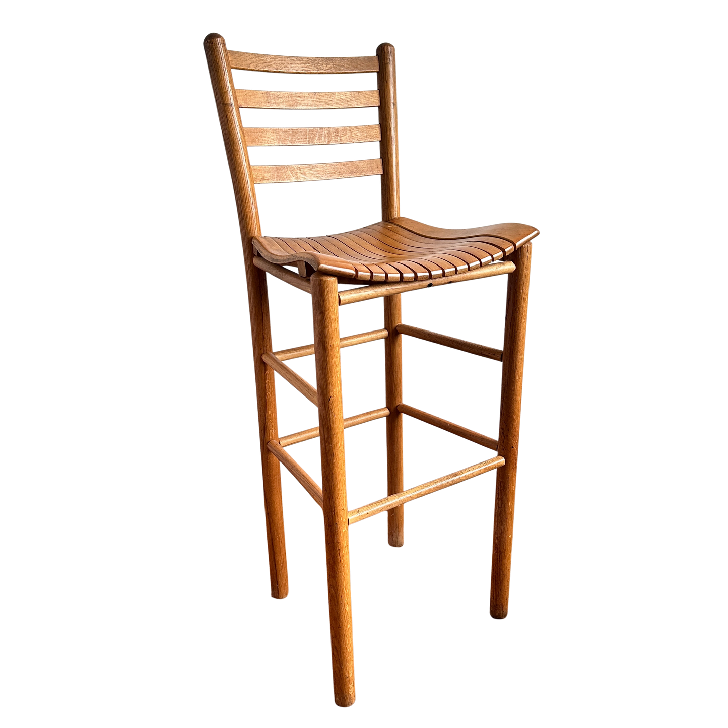 ST025 LADDER BACK SLATTED WOOD BARSTOOL