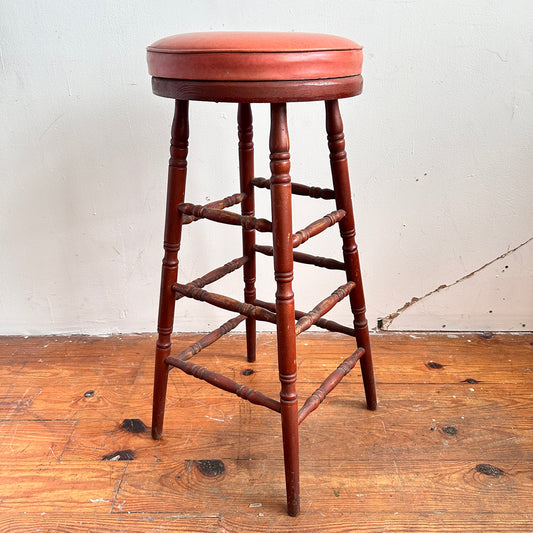 ST027 BROWN WOOD WITH VINYL SEAT STOOL