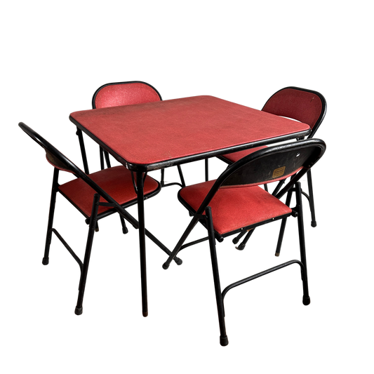 TB001 RED VINYL & BLACK METAL CARD FOLDING TABLE