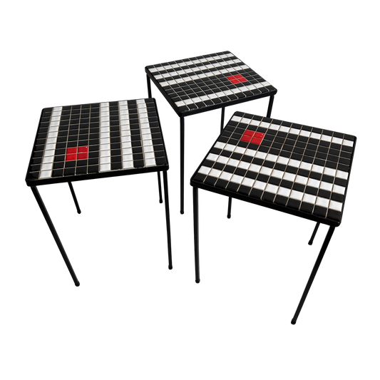 TB006 MODERNIST IRON FRAME & CERAMIC TILE TOP SIDE TABLES