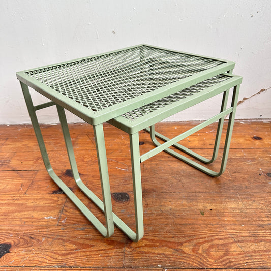TB019 SET OF TWO LIGHT GREEN OUTDOOR NESTING TABLES