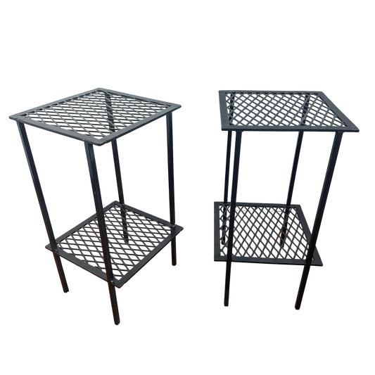 TB032 PAIR OF BLACK IRON INDUSTRIAL SIDE TABLES