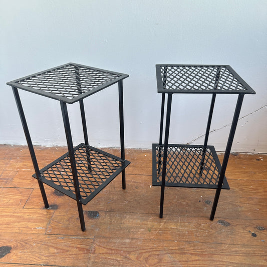 TB032 PAIR OF BLACK IRON INDUSTRIAL SIDE TABLES