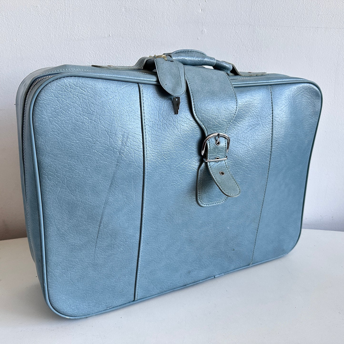 TL008 BABY BLUE SOFT LEATHER SUITCASE