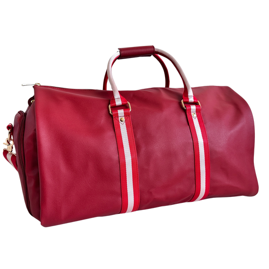 TR009 RED LEATHER DUFFEL BAG