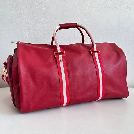 TR009 RED LEATHER DUFFEL BAG