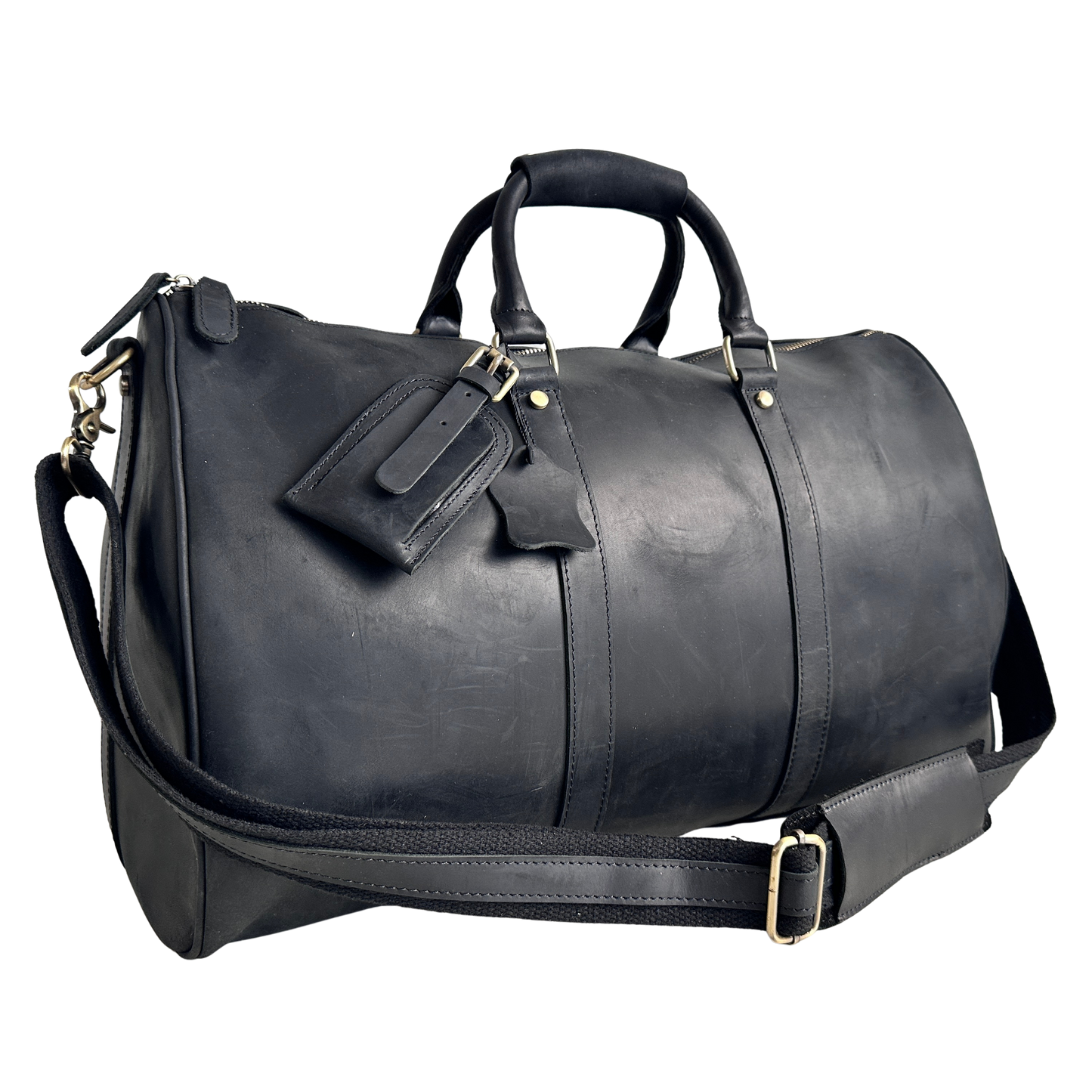 TR011 BLACK LEATHER DUFFEL BAG
