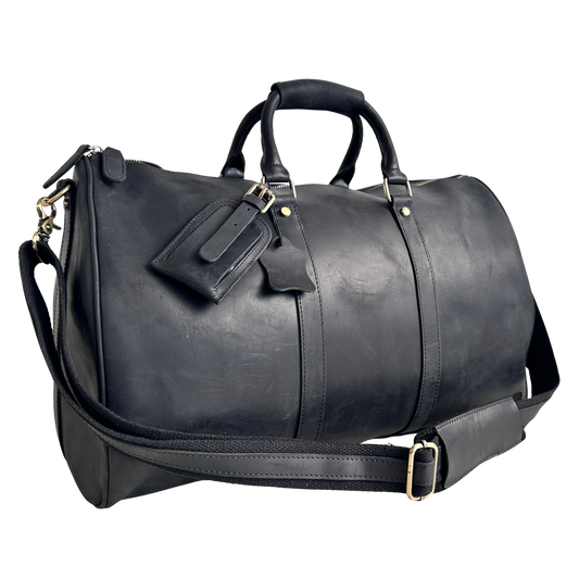 TR011 BLACK LEATHER DUFFEL BAG