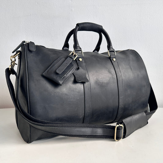 TR011 BLACK LEATHER DUFFEL BAG