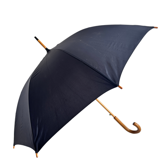 TR014 BLACK UMBRELLA WITH WOOD HANDLE & DETAILS