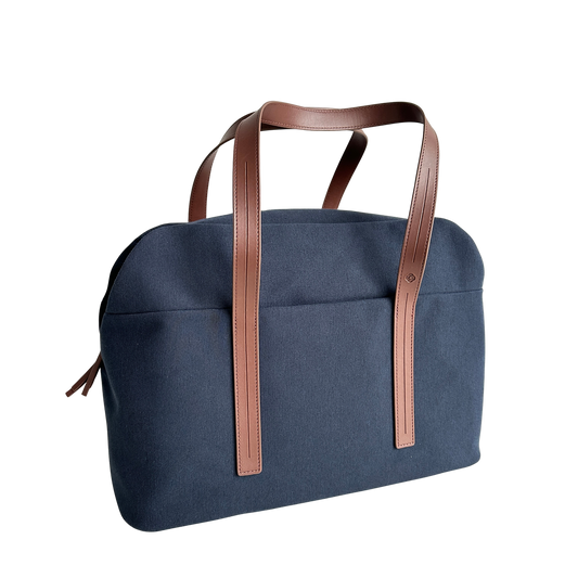 TR021 NAVY BLUE AND BROWN LEATHER WEEKENDER BAG