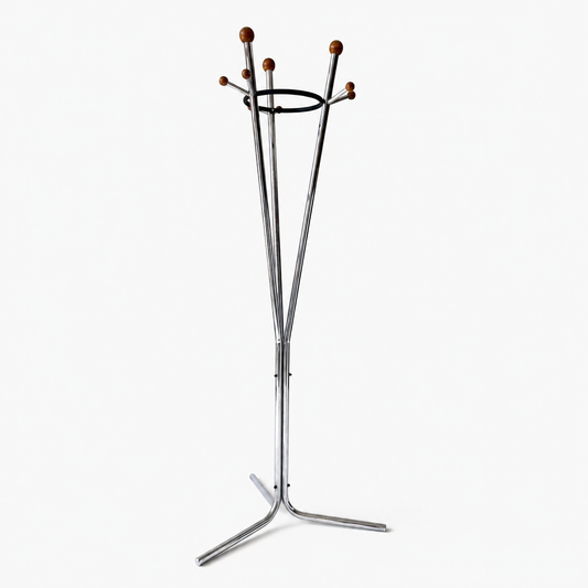 TR025 TUBULAR CHROME & WOOD COAT RACK